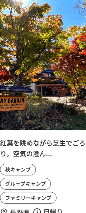 紅葉を眺めながら芝生でごろり。空気の澄ん…