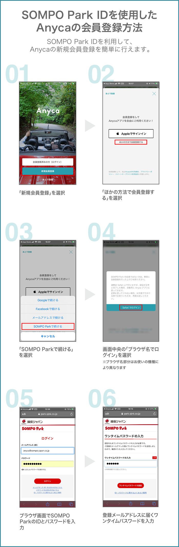 SOMPO Park IDを使用したAnycaの会員登録方法