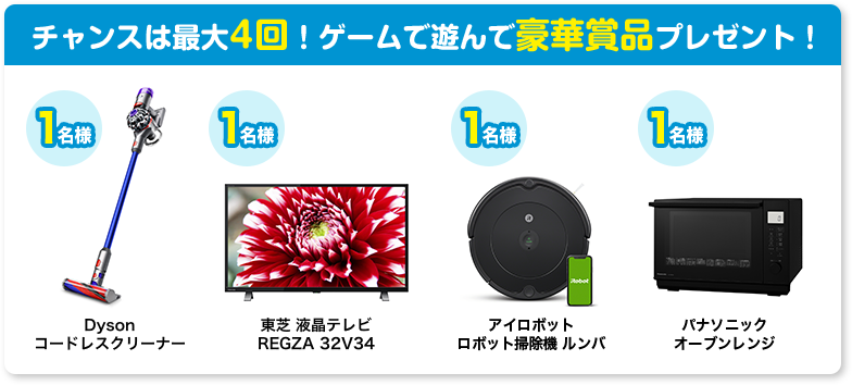 チャンスは最大4回！ゲームで遊んで豪華賞品プレゼント！
