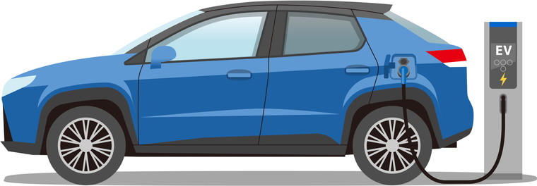 バッテリーEVの車種の充電スタンドでの充電イラスト