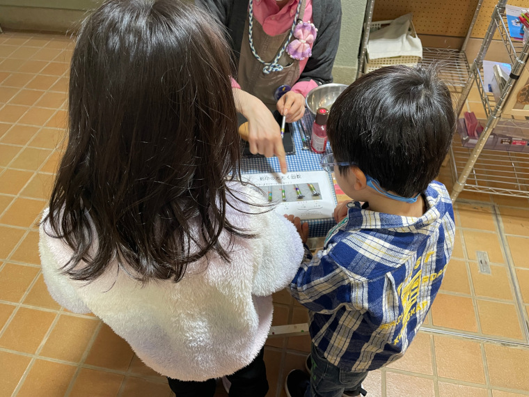 説明を受ける女の子と男の子