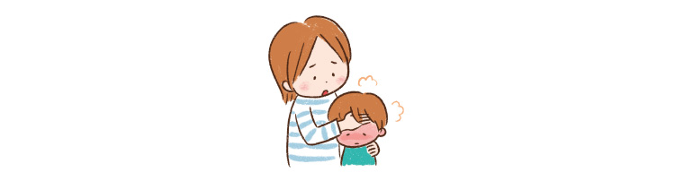 熱がある子供と母親のイラスト