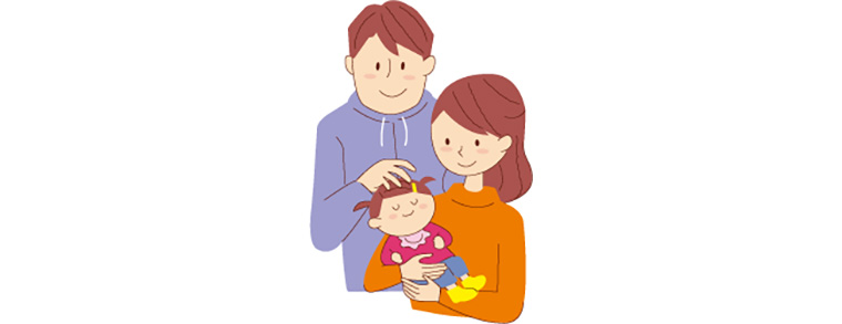 赤ちゃんを抱っこする夫婦のイラスト