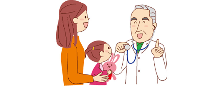 子供を診察するドクターのイラスト