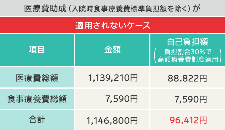 医療費助成(入院時食事療養費標準負担額を除く)が適用されないケース