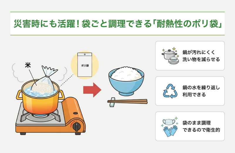 災害時にも活躍!袋ごと調理できる「耐熱性のポリ袋」