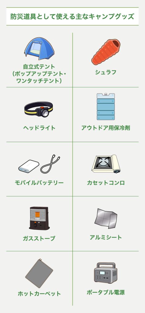 防災道具として使える主なキャンプグッズ