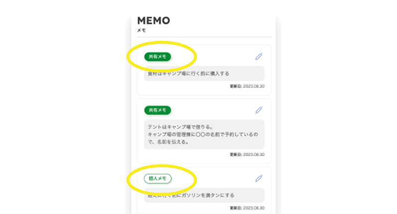 個人用メモ、共有用メモを追加