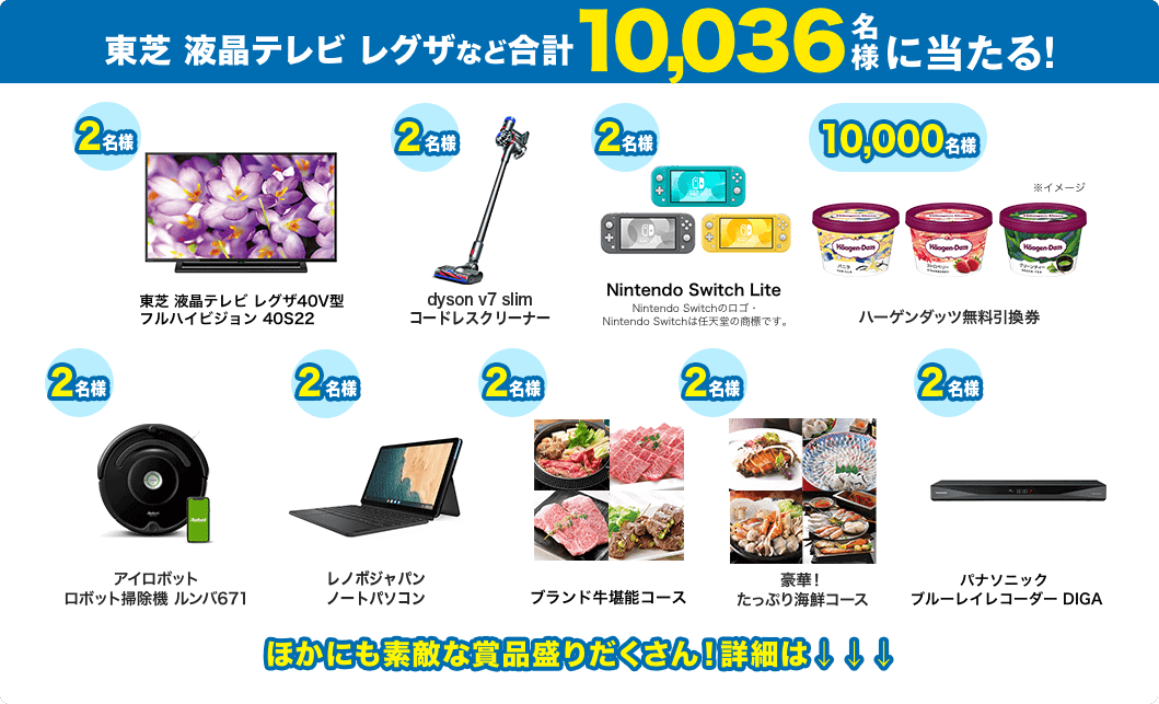 東芝 液晶テレビ レグザなど合計10,036名様に当たる!