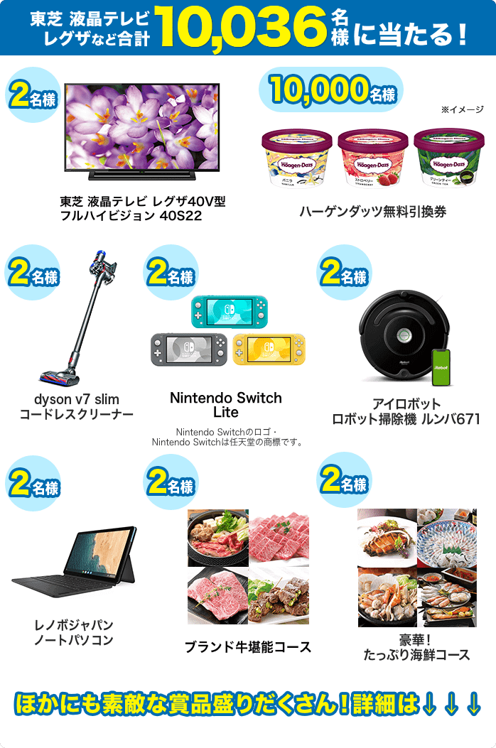 東芝 液晶テレビ レグザなど合計10,036名様に当たる!