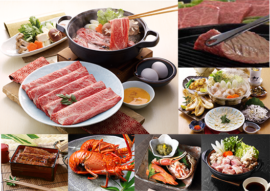 神戸牛すきやき肉/松阪牛モモステーキ/ふぐの詰め合わせ/浜松・浜名湖うなぎ蒲焼3人前/天然伊勢海老活〆生冷凍等、7点から。